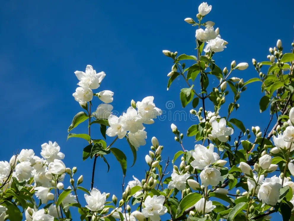 Philadelphus x virginalis Girandole - лиственный гибридный куст (похож на жасмин)  с махровыми цветками